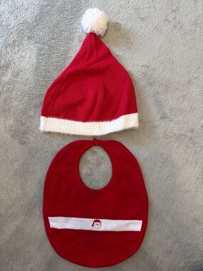 Red & White Baby Holiday Hat and Bib Set